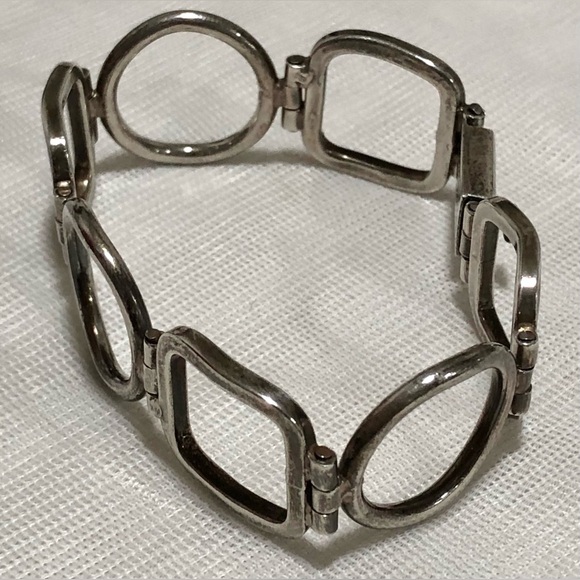 925 sterling Silver Geometric Link Bracelet - Picture 2 of 10